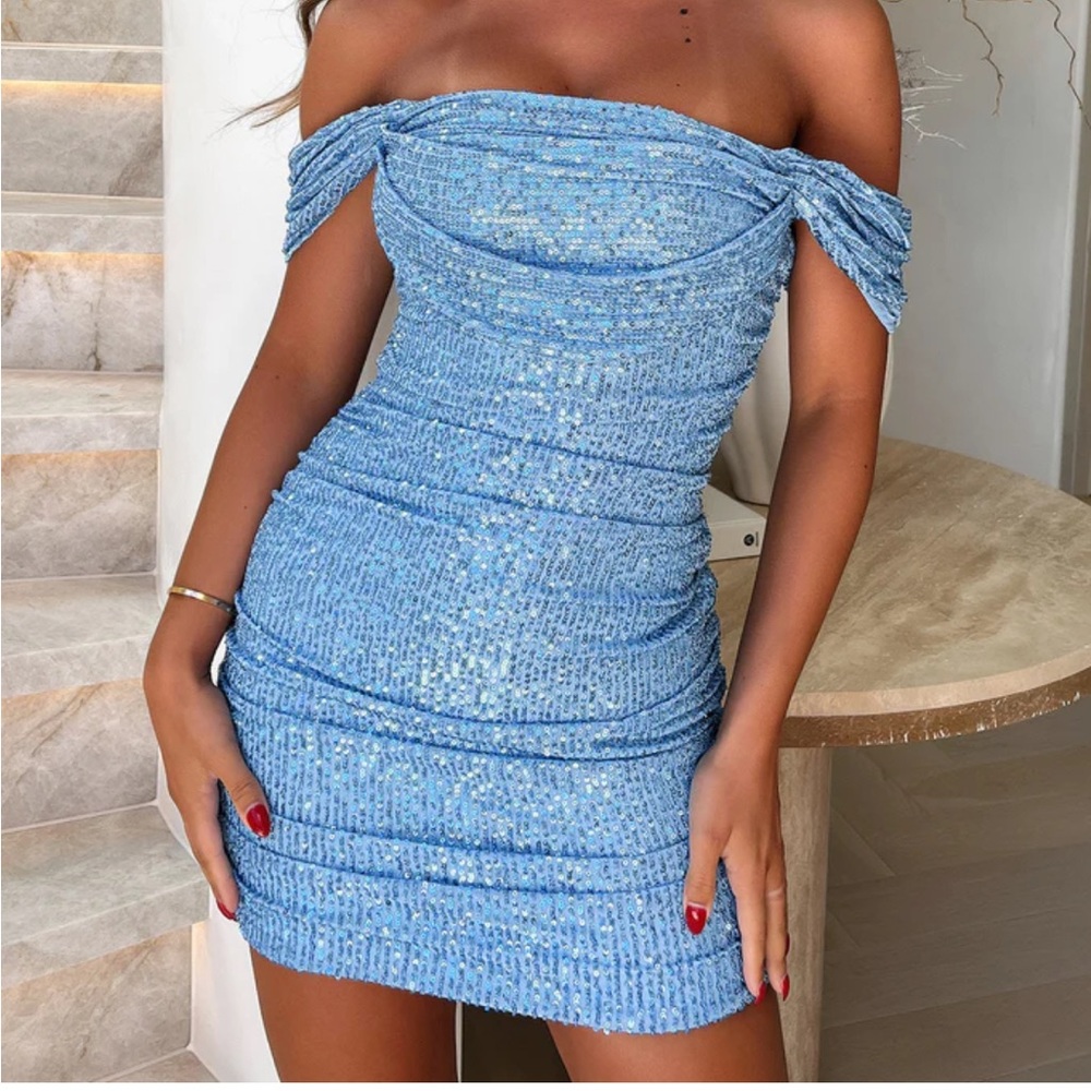 THATSSOFETCH ; Woman;  US 8 ; Light Blue ; Sequin Mini Dress